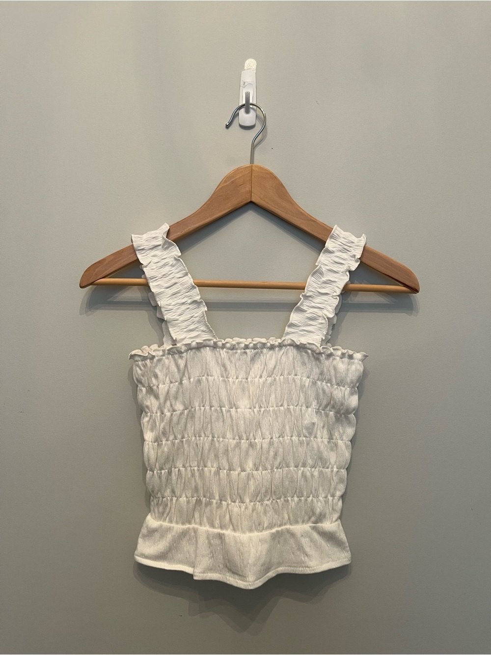 H&M White Smocked Square-Top Tank with Ruffle Straps - Picture 5 of 8